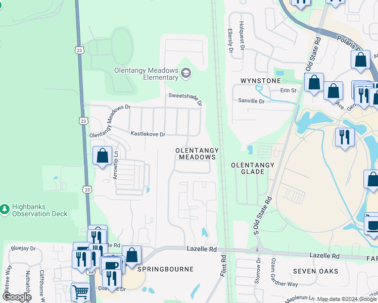 map of restaurants, bars, coffee shops, grocery stores, and more near 315 Amber Wood Way in Lewis Center