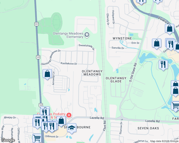 map of restaurants, bars, coffee shops, grocery stores, and more near 315 Amber Wood Way in Lewis Center