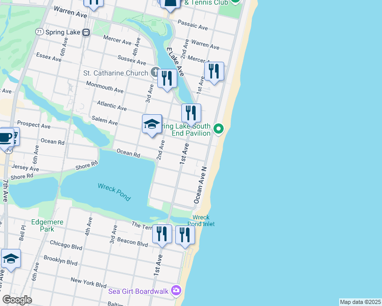 map of restaurants, bars, coffee shops, grocery stores, and more near 14 Pennsylvania Avenue in Spring Lake