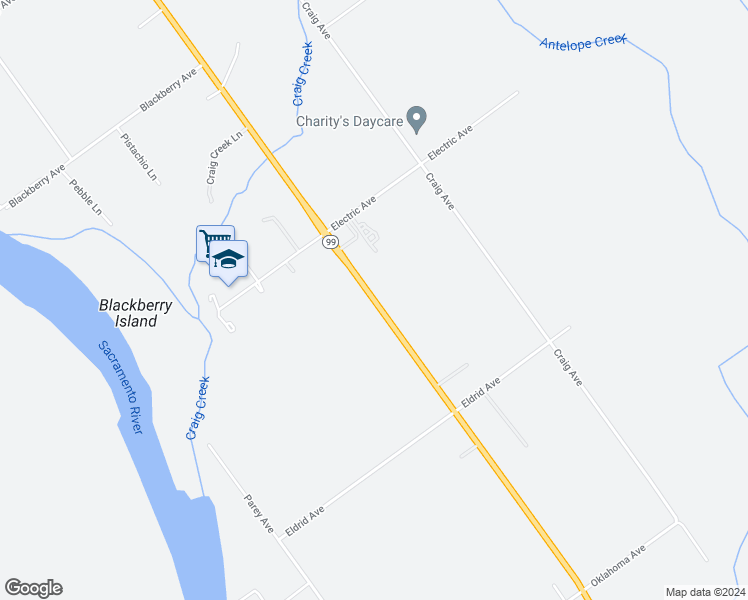 map of restaurants, bars, coffee shops, grocery stores, and more near 12031 Golden State Highway in Red Bluff