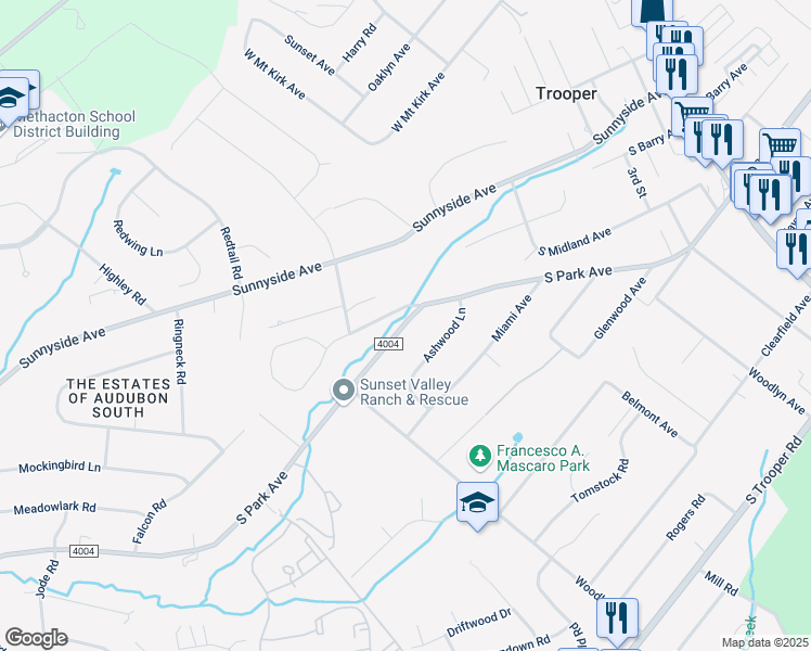 map of restaurants, bars, coffee shops, grocery stores, and more near 212 State Route 4004 in Trooper
