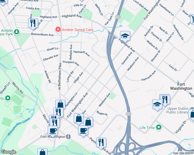 map of restaurants, bars, coffee shops, grocery stores, and more near 906 Prospect Avenue in Fort Washington