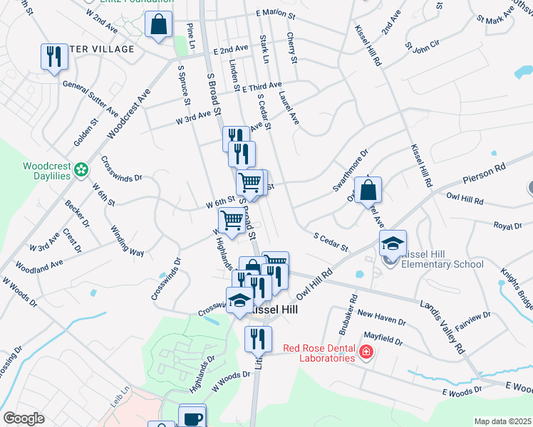 map of restaurants, bars, coffee shops, grocery stores, and more near 742 Keller Drive in Lititz