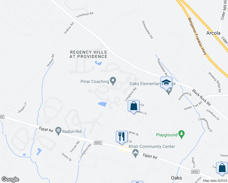 map of restaurants, bars, coffee shops, grocery stores, and more near 508 Andover Ln in Collegeville