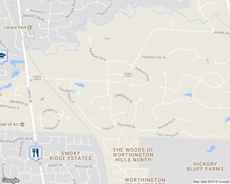 map of restaurants, bars, coffee shops, grocery stores, and more near 2404 Clairborne Drive in Powell