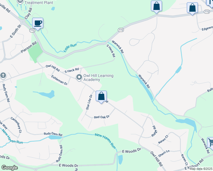 map of restaurants, bars, coffee shops, grocery stores, and more near 19 Thaton Road in Lititz