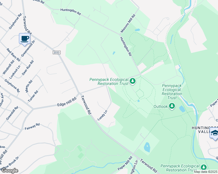 map of restaurants, bars, coffee shops, grocery stores, and more near 2845 Edge Hill Rd in Huntingdon Valley