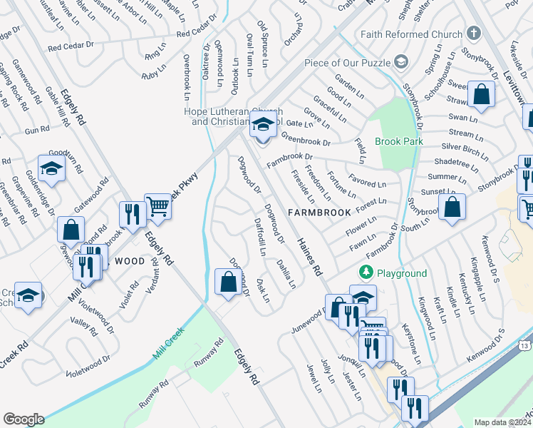 map of restaurants, bars, coffee shops, grocery stores, and more near 277 Dogwood Drive in Quakertown