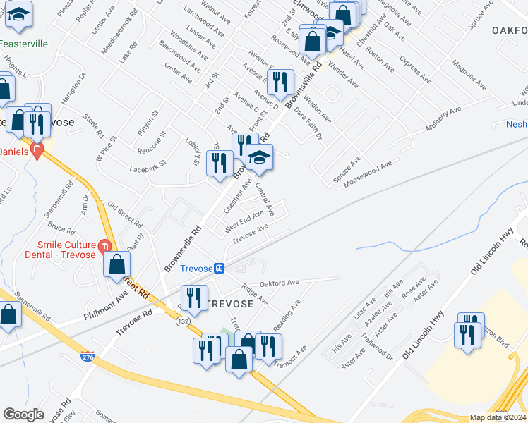 map of restaurants, bars, coffee shops, grocery stores, and more near 3427 West End Avenue in Feasterville-Trevose