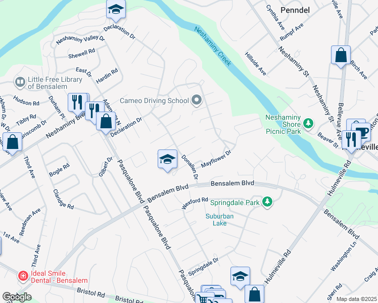 map of restaurants, bars, coffee shops, grocery stores, and more near 6316 Musket Court in Bucks County