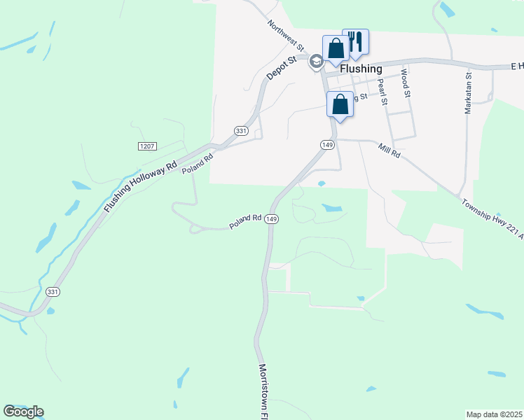 map of restaurants, bars, coffee shops, grocery stores, and more near 40199 Poland Road in Flushing