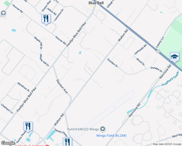 map of restaurants, bars, coffee shops, grocery stores, and more near 1201 Walton Road in Blue Bell