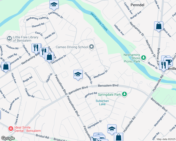 map of restaurants, bars, coffee shops, grocery stores, and more near 6316 Musket Court in Bucks County