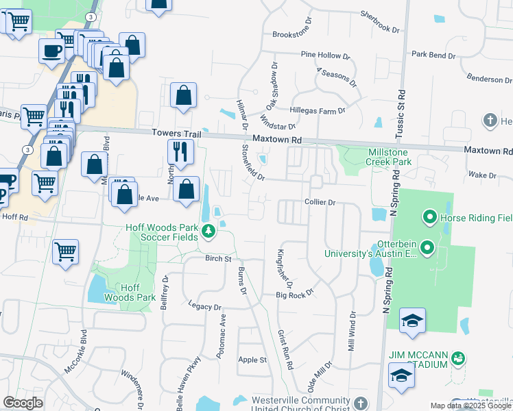 map of restaurants, bars, coffee shops, grocery stores, and more near 681 Old Dover Road in Westerville