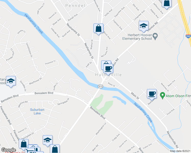 map of restaurants, bars, coffee shops, grocery stores, and more near 1 Beaver Street in Hulmeville