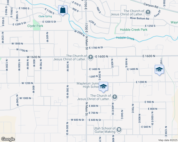 map of restaurants, bars, coffee shops, grocery stores, and more near 33 West 1400 North in Mapleton