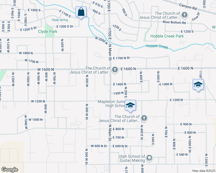 map of restaurants, bars, coffee shops, grocery stores, and more near 33 West 1400 North in Mapleton
