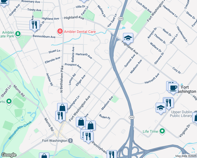 map of restaurants, bars, coffee shops, grocery stores, and more near 906 Prospect Avenue in Fort Washington