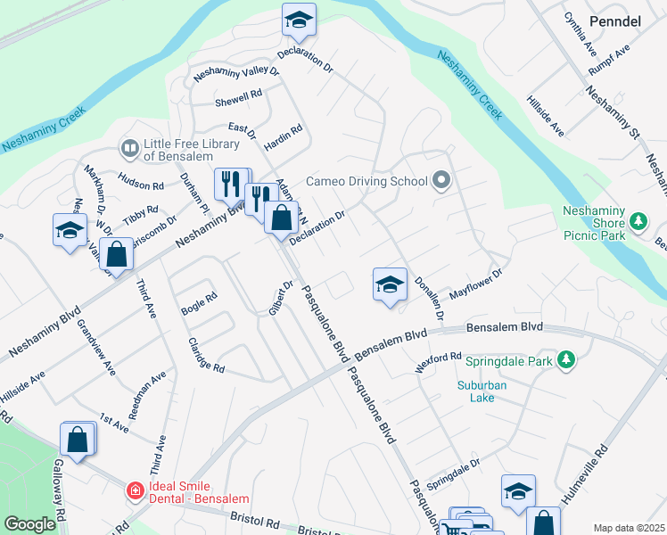 map of restaurants, bars, coffee shops, grocery stores, and more near 3153 Independence Court in Bucks County
