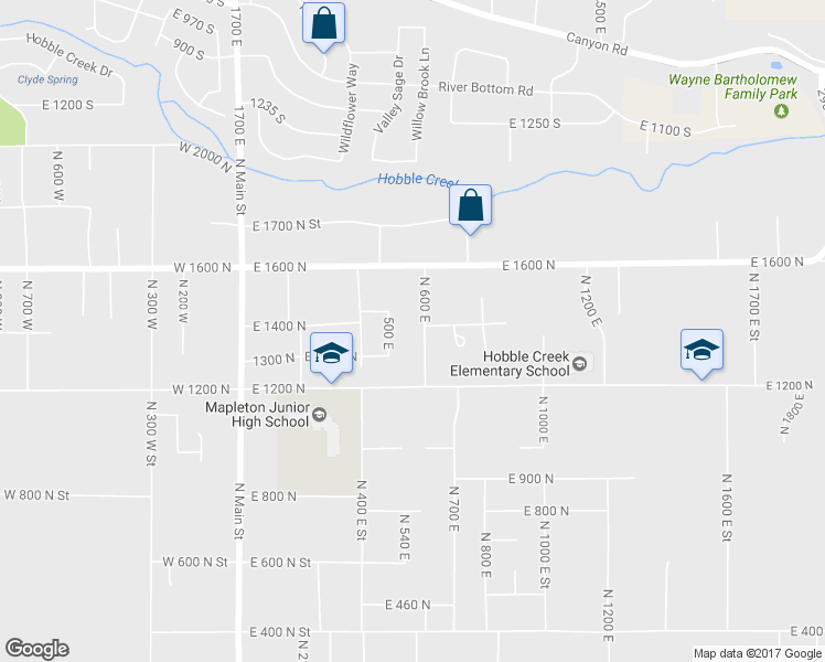 map of restaurants, bars, coffee shops, grocery stores, and more near 1393 North 600 East in Mapleton