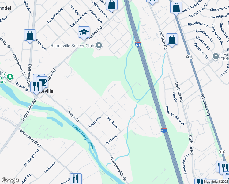 map of restaurants, bars, coffee shops, grocery stores, and more near 429 Harding Avenue in Hulmeville