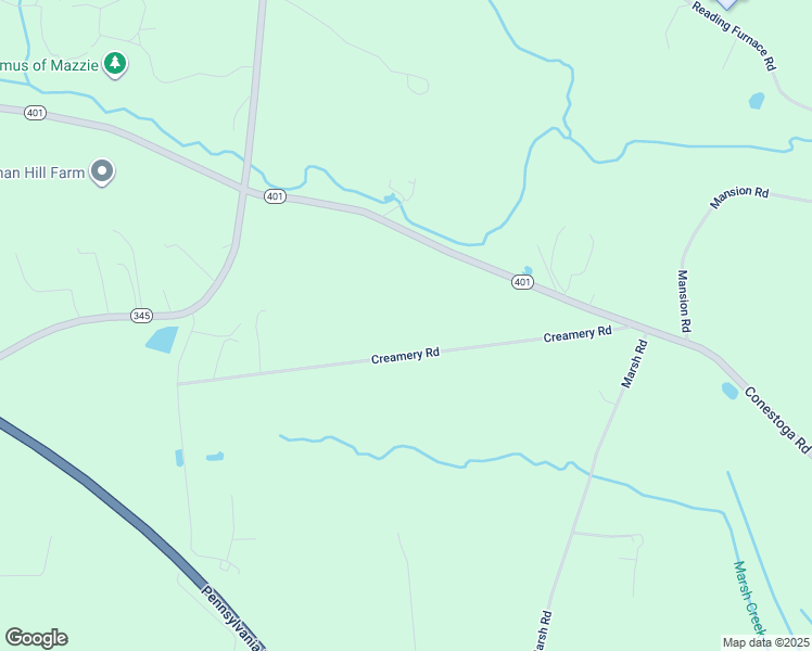 map of restaurants, bars, coffee shops, grocery stores, and more near 200 Creamery Rd in Elverson