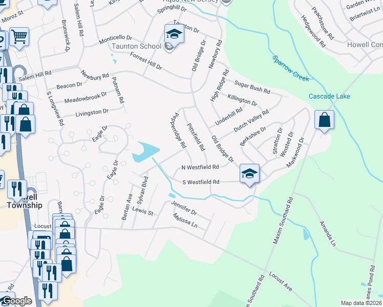 map of restaurants, bars, coffee shops, grocery stores, and more near 31 Pepperridge Road in Howell Township