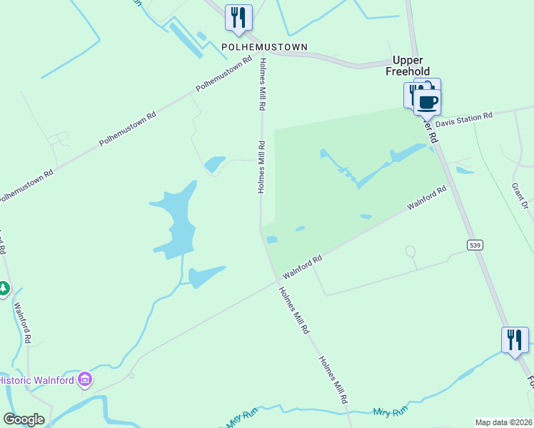 map of restaurants, bars, coffee shops, grocery stores, and more near 201 Holmes Mill Road in Upper Freehold