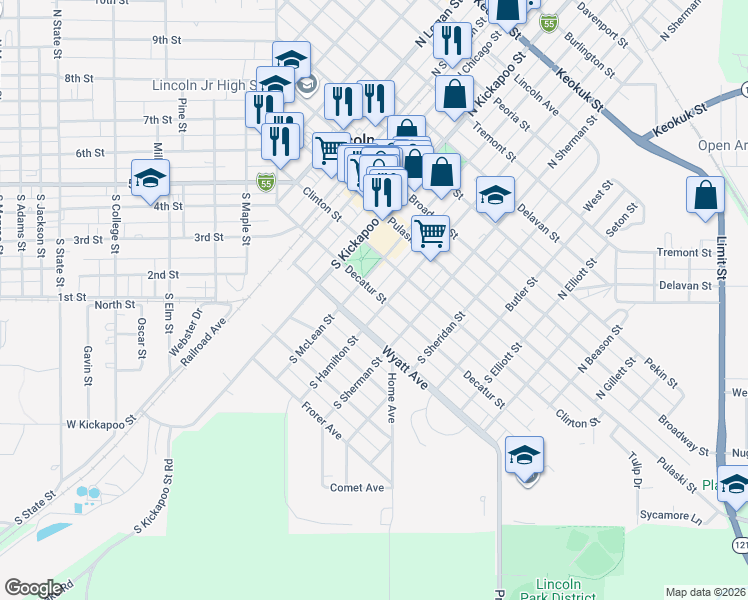 map of restaurants, bars, coffee shops, grocery stores, and more near 419 Decatur Street in Lincoln