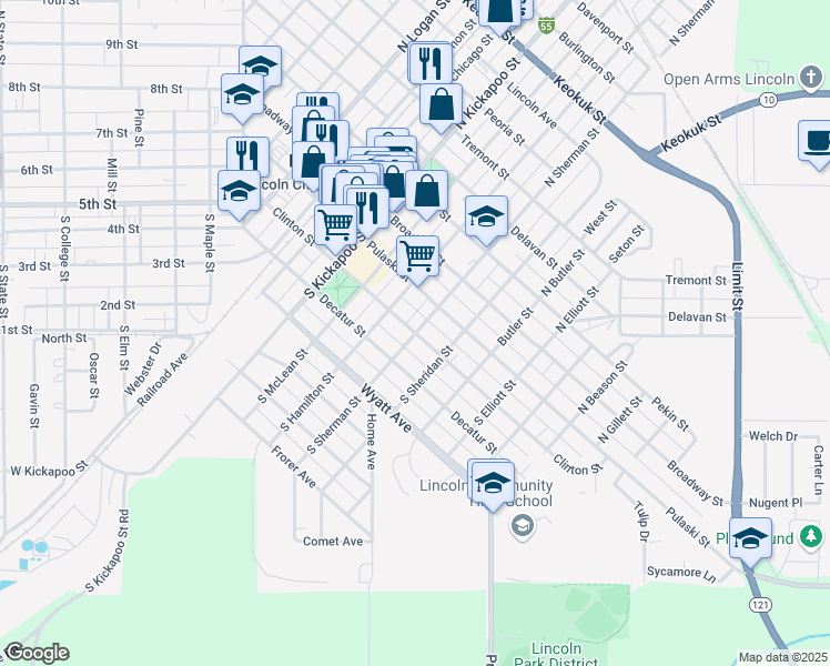 map of restaurants, bars, coffee shops, grocery stores, and more near Clinton Street in Lincoln