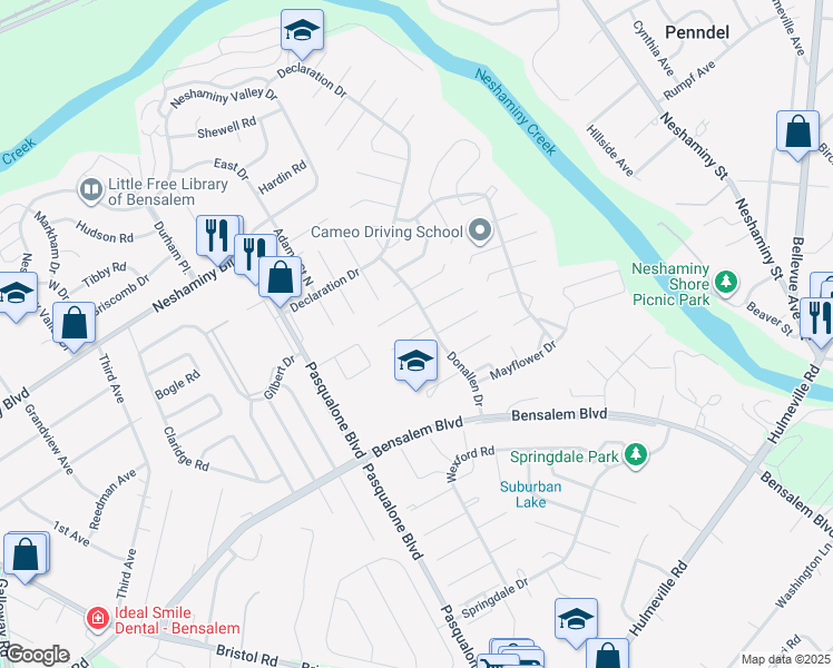 map of restaurants, bars, coffee shops, grocery stores, and more near 6237 Nathan Hale Court in Bensalem