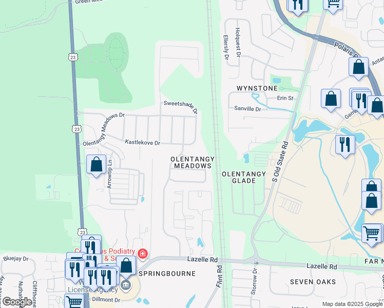 map of restaurants, bars, coffee shops, grocery stores, and more near 338 Amber Wood Way in Lewis Center