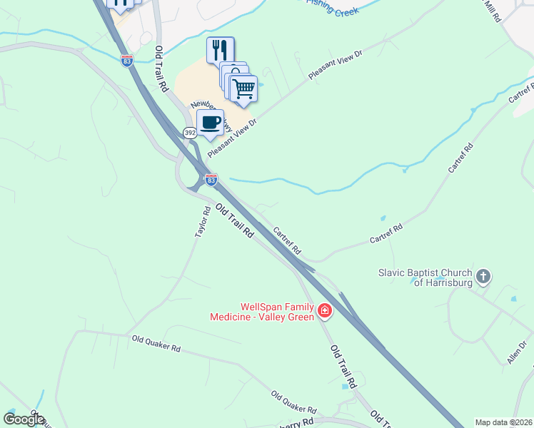 map of restaurants, bars, coffee shops, grocery stores, and more near 1105 Cartref Road in Goldsboro
