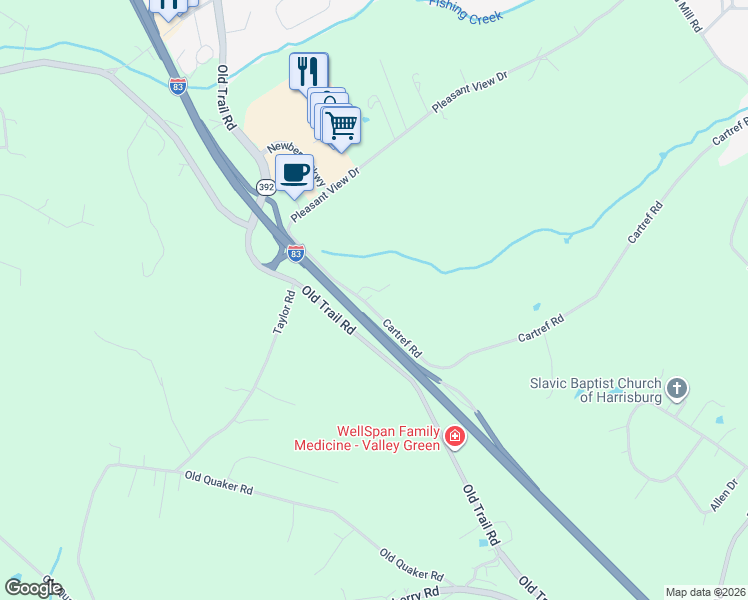 map of restaurants, bars, coffee shops, grocery stores, and more near 1105 Cartref Road in Goldsboro