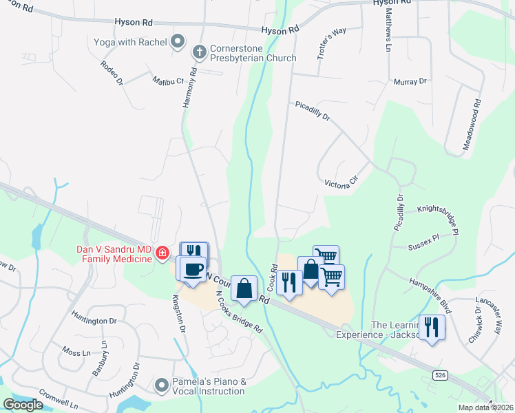 map of restaurants, bars, coffee shops, grocery stores, and more near 370 Cook Road in Jackson Township