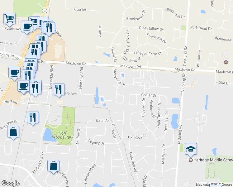 map of restaurants, bars, coffee shops, grocery stores, and more near 681 Old Dover Road in Westerville