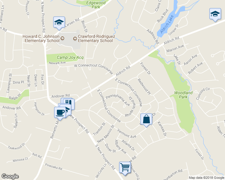 map of restaurants, bars, coffee shops, grocery stores, and more near 12 Rhode Island Drive in Jackson