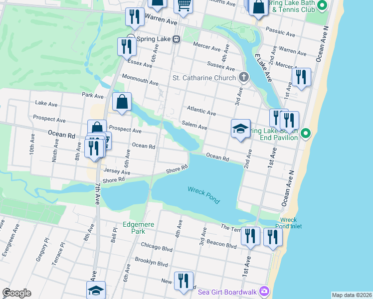 map of restaurants, bars, coffee shops, grocery stores, and more near 301 4th Avenue in Spring Lake