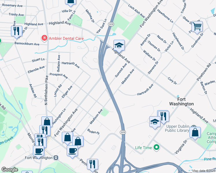 map of restaurants, bars, coffee shops, grocery stores, and more near 424 Summit Avenue in Fort Washington