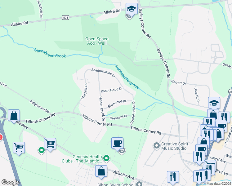map of restaurants, bars, coffee shops, grocery stores, and more near 1906 Sherwood Drive in Wall Township