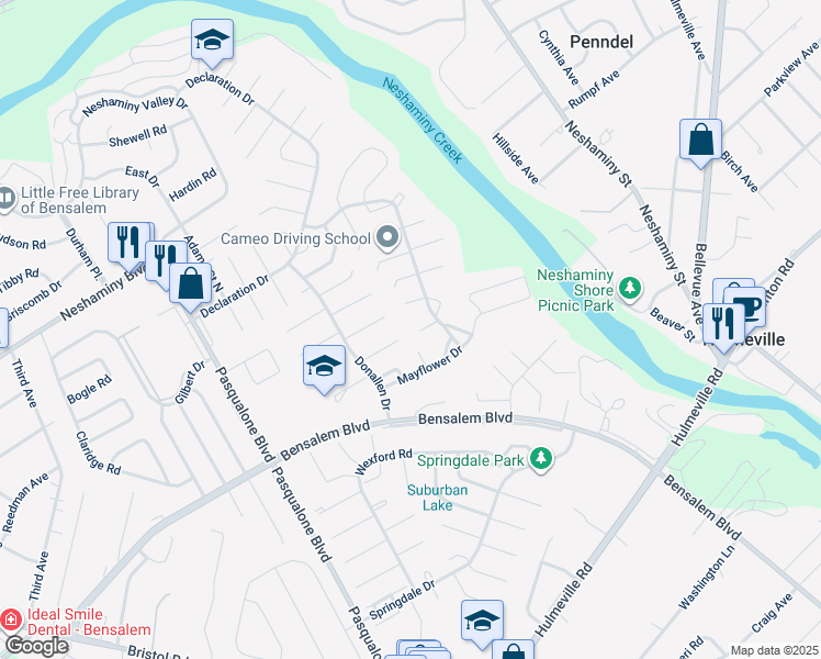 map of restaurants, bars, coffee shops, grocery stores, and more near 6425 Trenton Court in Bensalem