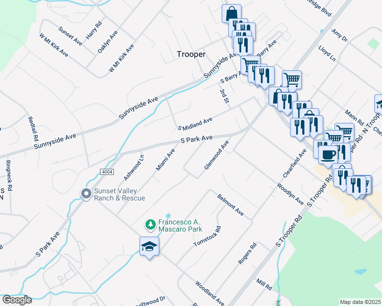map of restaurants, bars, coffee shops, grocery stores, and more near 108 Hollywood Avenue in Eagleville