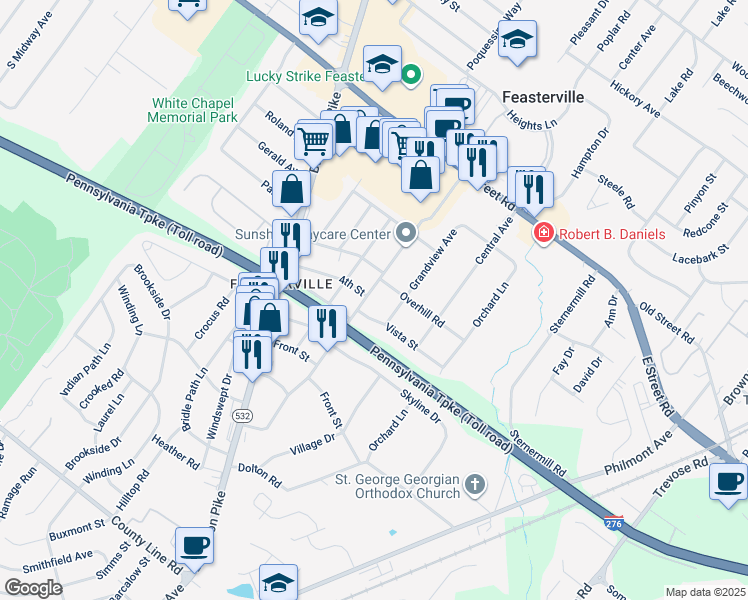 map of restaurants, bars, coffee shops, grocery stores, and more near 403 Harding Avenue in Feasterville-Trevose