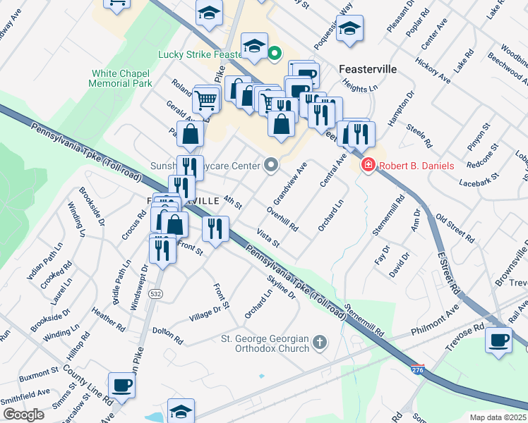 map of restaurants, bars, coffee shops, grocery stores, and more near 412 Grandview Avenue in Feasterville-Trevose