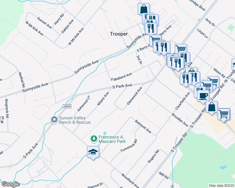 map of restaurants, bars, coffee shops, grocery stores, and more near 108 Hollywood Avenue in Eagleville