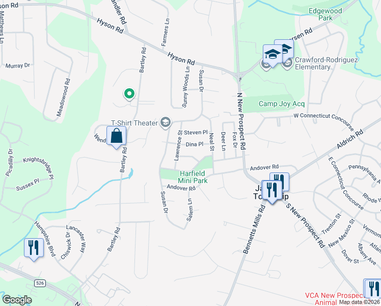 map of restaurants, bars, coffee shops, grocery stores, and more near 6 Mark Place in Jackson Township