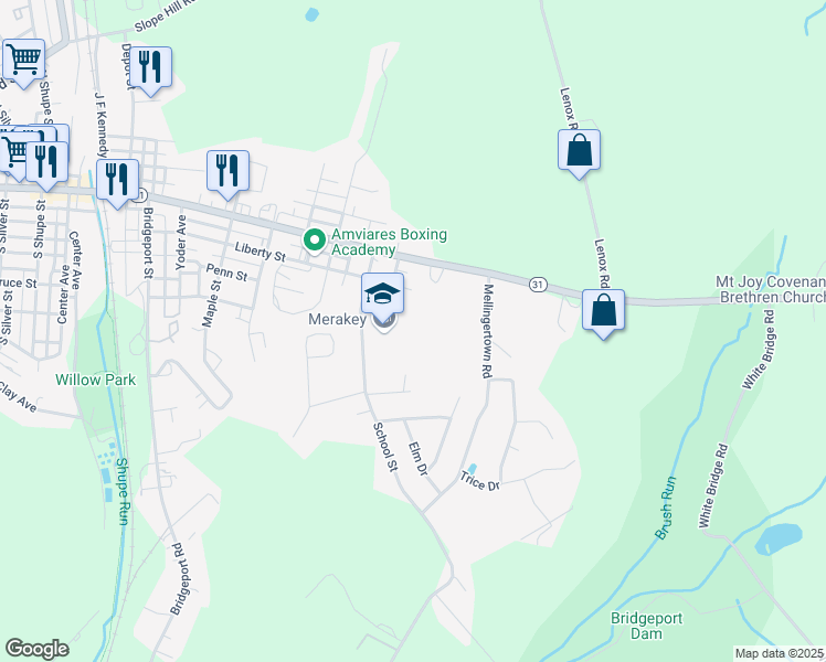 map of restaurants, bars, coffee shops, grocery stores, and more near 2414 School Street in Mount Pleasant