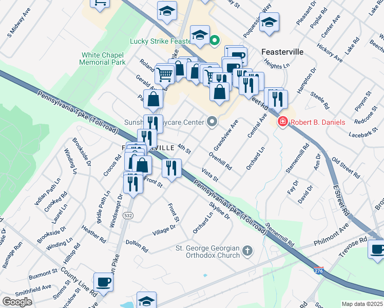 map of restaurants, bars, coffee shops, grocery stores, and more near 403 Harding Avenue in Feasterville-Trevose