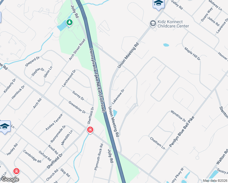 map of restaurants, bars, coffee shops, grocery stores, and more near 1600 Union Meeting Road in Blue Bell