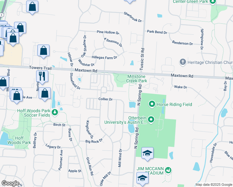 map of restaurants, bars, coffee shops, grocery stores, and more near 756 Collier Drive in Westerville